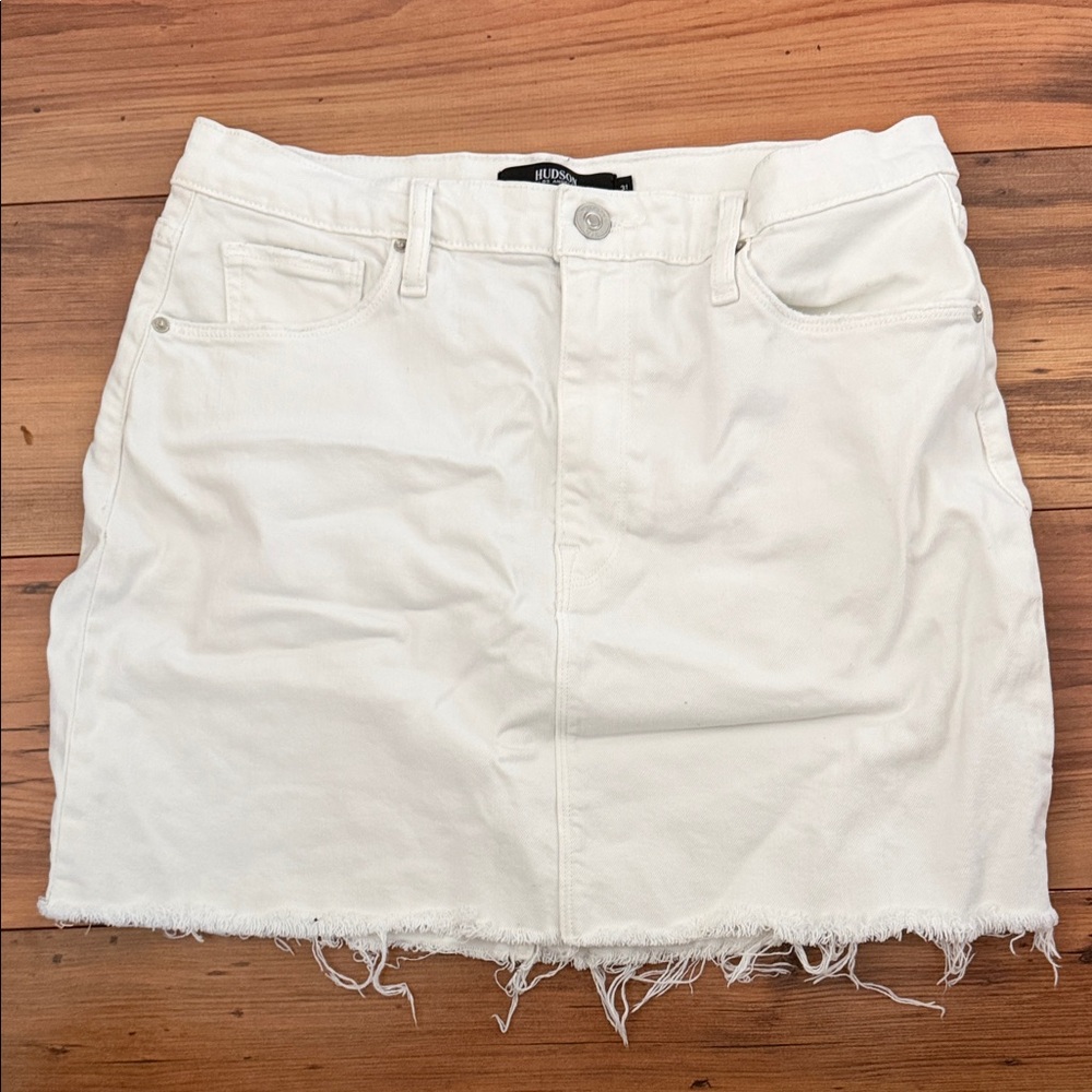Hudson White Mini Skirt with Frayed Hem